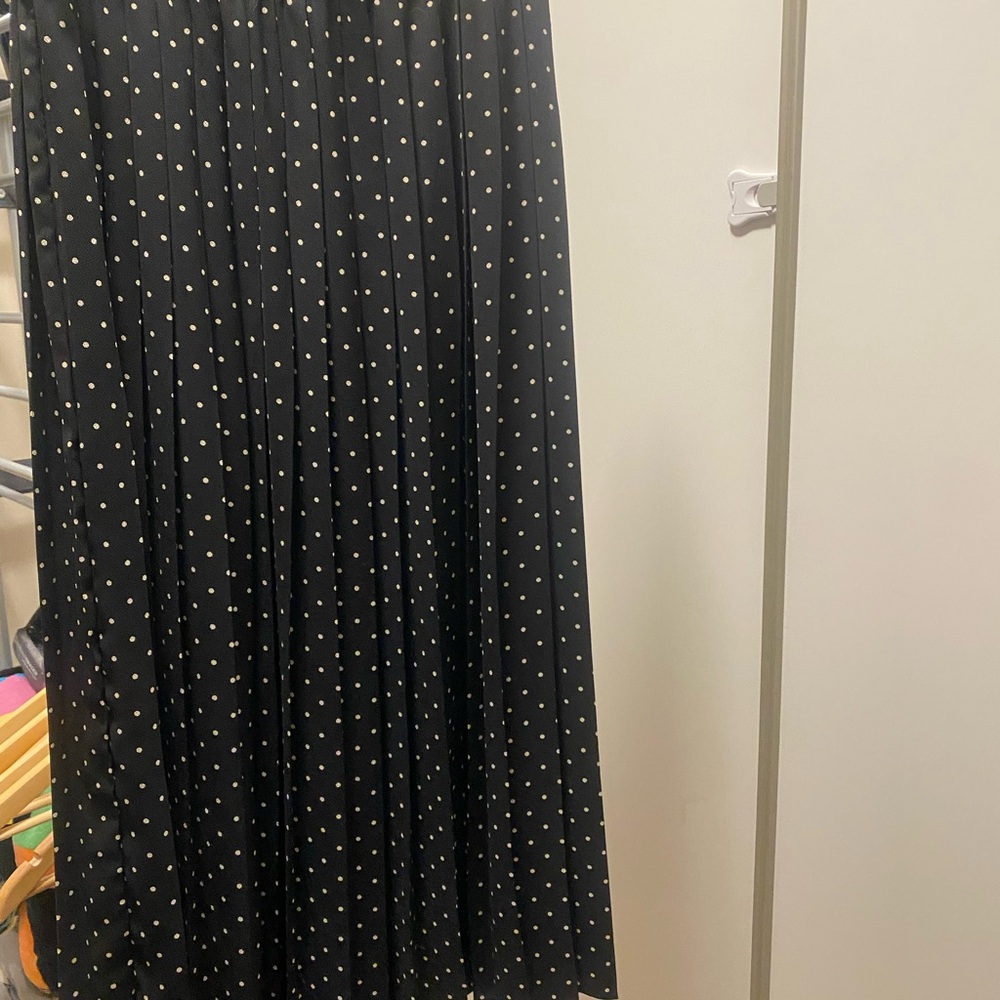 Joe Fresh Black Polka Dot Pleated Maxi Skirt